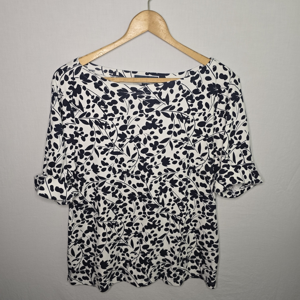 Karen Scott Floral Short Sleeve Blouse Women’s XL Blue White